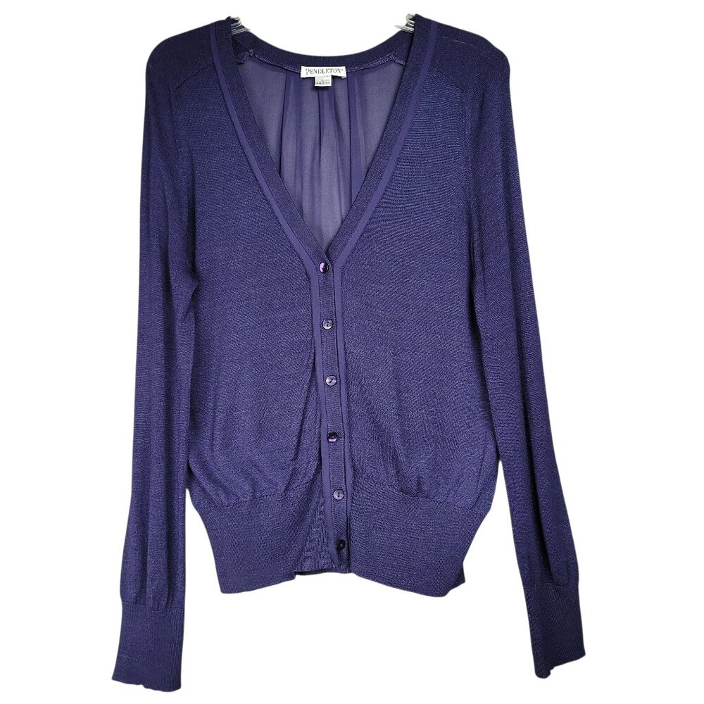 Pendleton Sweater Sheer Back Women L Blue Silk Quiet Luxury Preppy Academia Chic